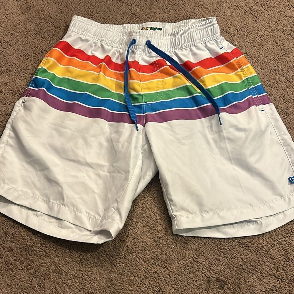 Tipsy elves white rainbow  swim trunks